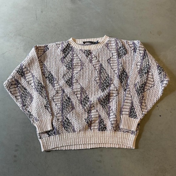 Other - Vintage 90s crossings 100% cotton knit pattern sweater cream purple